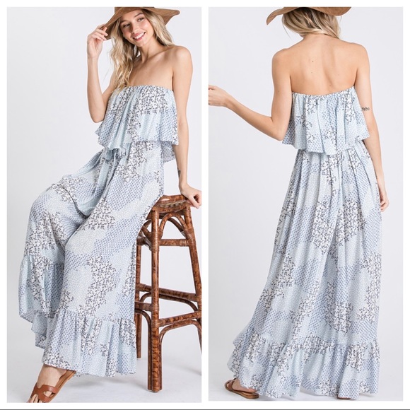 FLORAL PRINT FLOUNCE OFF THE SHOULDER JUMPSUIT - Picture 7 of 9